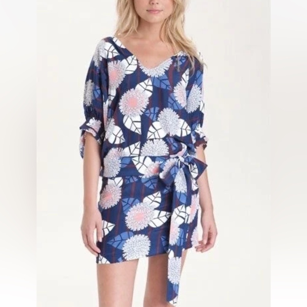Diane von Furstenberg DvF Edna Silk Floral Print Mini Dress Sz 4 Dolman Sleeve